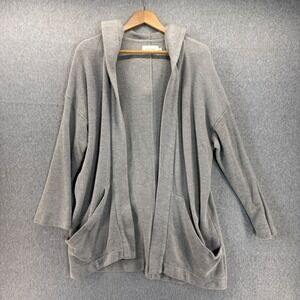 Mododoc Size Medium Hooded Cardigan Sweater Pockets Open Front Lounge Knit Gray